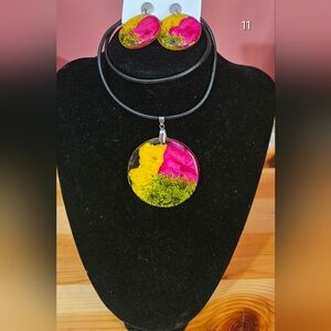 Vibrant Pink and Yellow Beaded Necklace with Multi-Strand Design